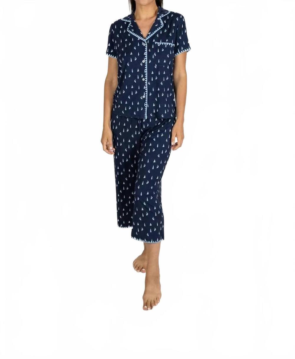 NEW ASPEN DREAM women's sailboat cropped pant set in blue